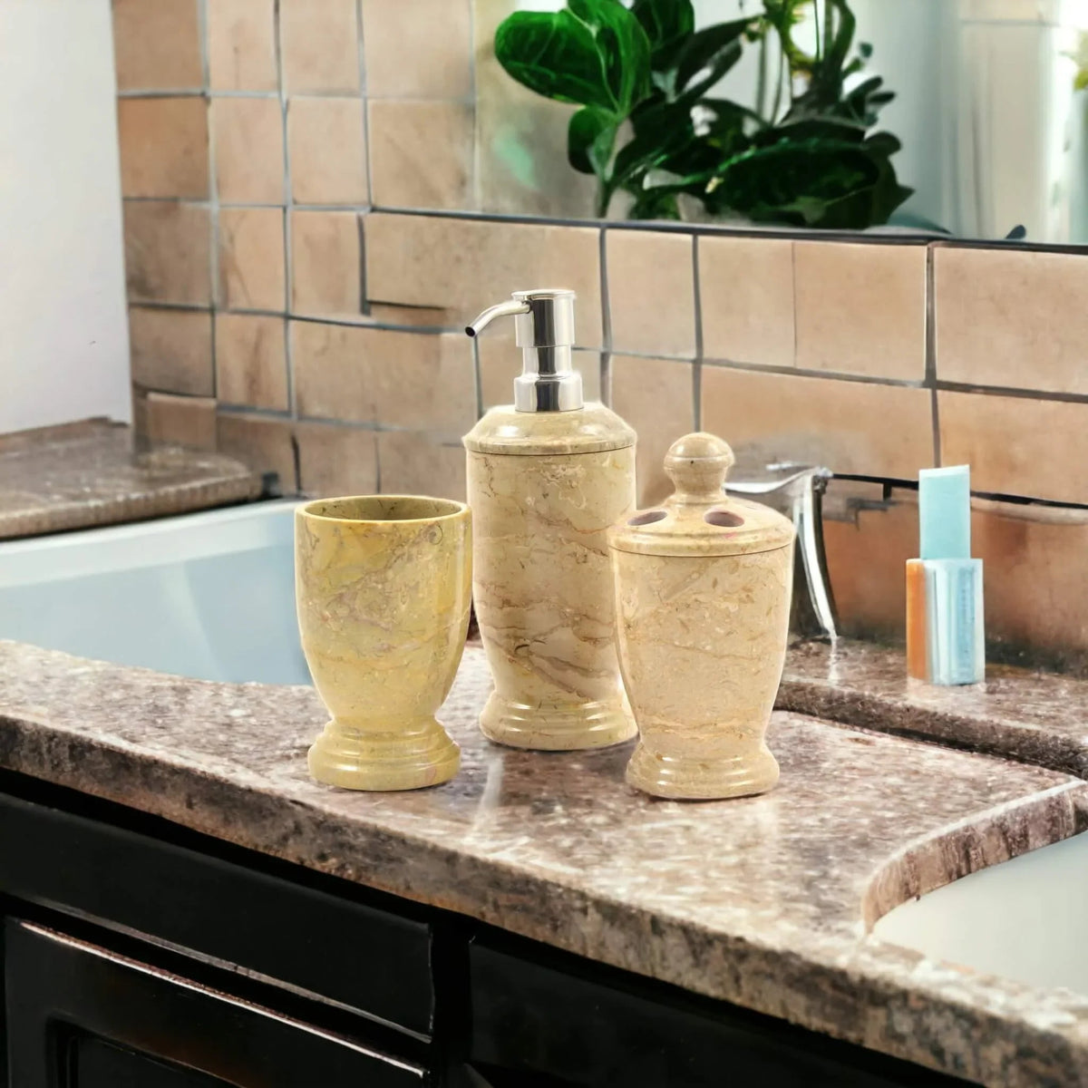Ensemble de salle de bain 3 pièces - Marbre beige Sahara