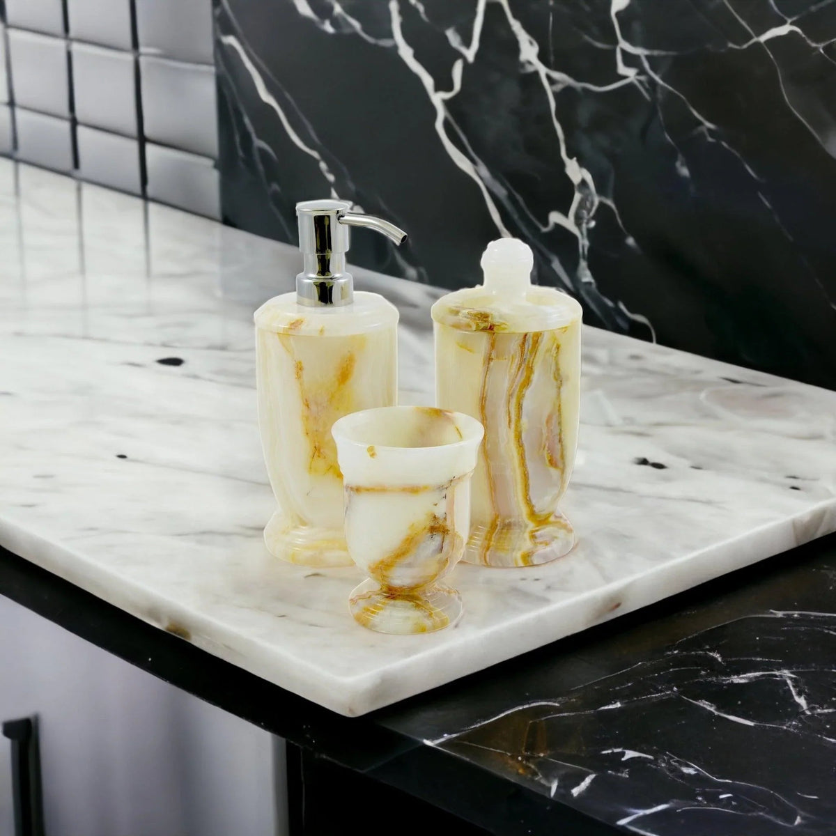 Set mobile bagno da 3 pezzi - Onice bianco