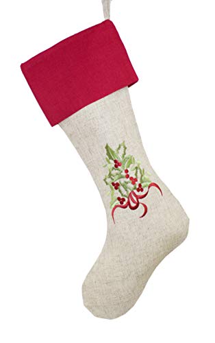 Embroidered Holly Christmas Tree Holiday Decorative Tree Skirt