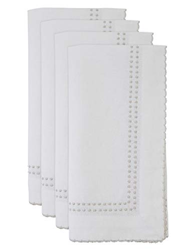 Fennco Styles Embroidered Metallic Border Cotton Cloth Napkins 18" W x 18" L, Set of 4