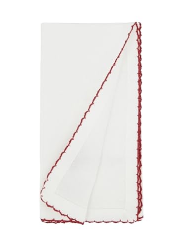 Serviettes de table en tissu à point de feston avec couronne de fêtes brodée