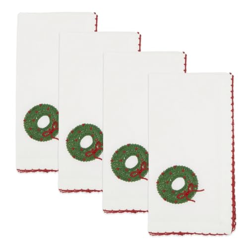 Serviettes de table en tissu à point de feston avec couronne de fêtes brodée