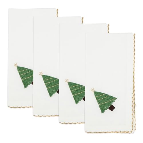 Serviettes de table en tissu à point de feston avec couronne de fêtes brodée