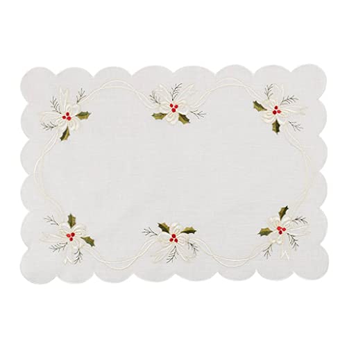 Embroidered Holly & Ribbon Design Holiday Placemats