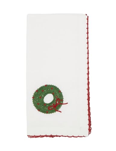 Serviettes de table en tissu à point de feston avec couronne de fêtes brodée