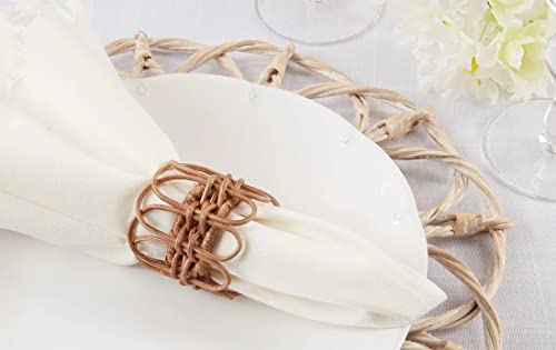 Fennco Styles Handmade Twisted Rattan Napkin Rings, Set of 4 - Natural Braided Napkin Holders for Home Décor, Family Gatherings, Banquets, Holidays and Special Events