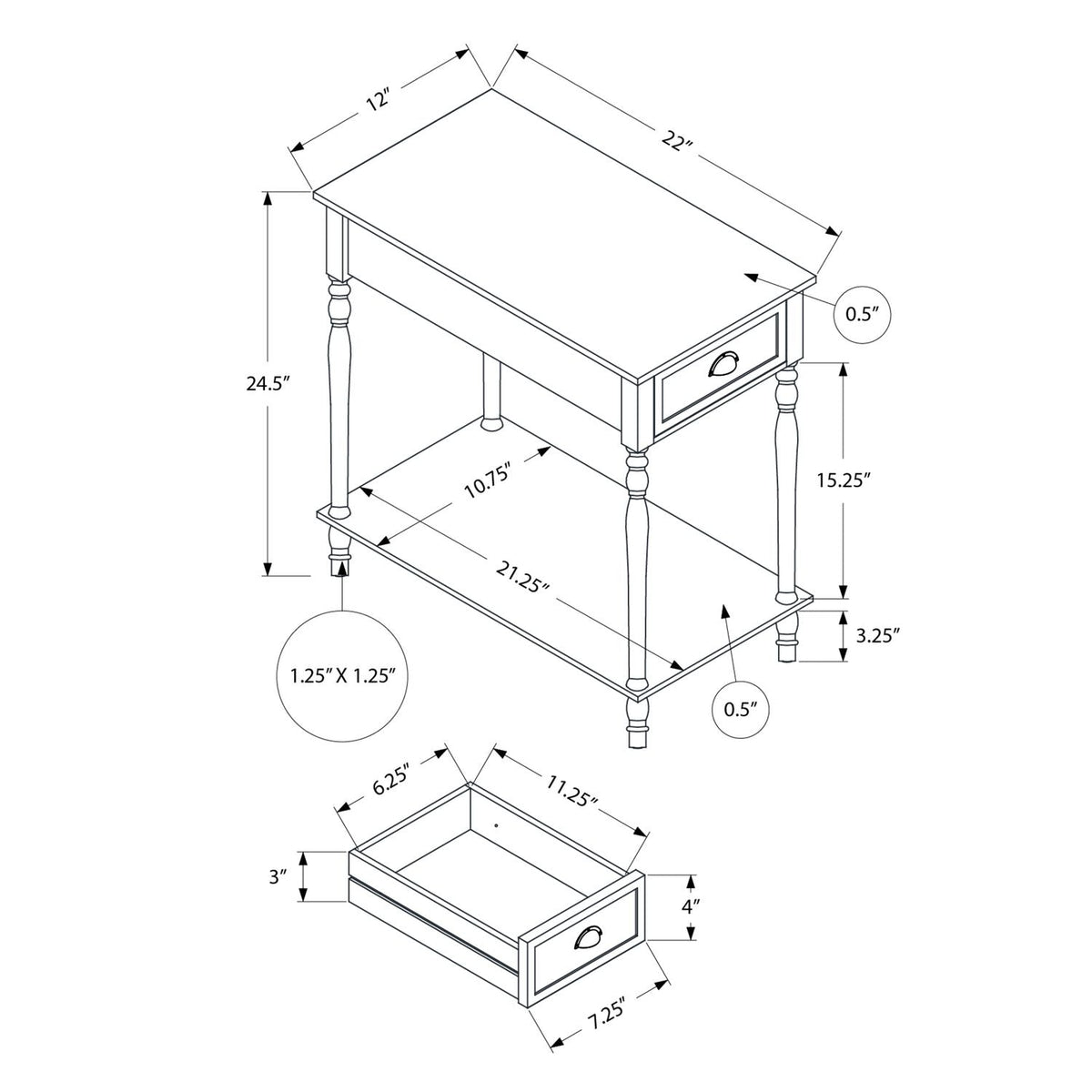 Tavolino d'appoggio, 2 ripiani, cassetto portaoggetti, elegante design tradizionale