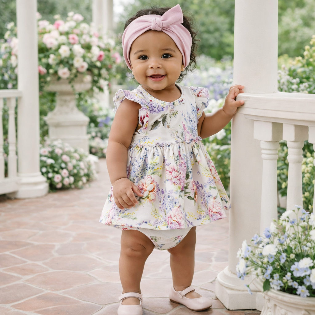 Body bimbo con gonna Dream Blossom in bambù - Floreale acquerello