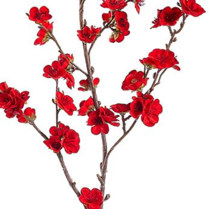 36" Red Velvet Plum Blossom Spray | Faux Floral Stem for Home Decor