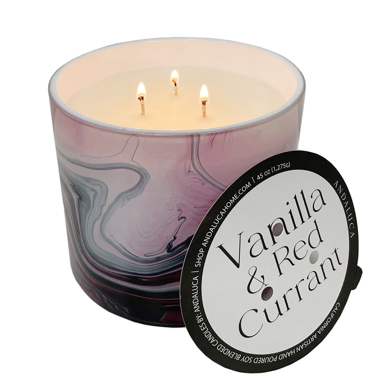 Candela in vetro con vortice JUMBO Vaniglia e Ribes Rosso, 45 oz.