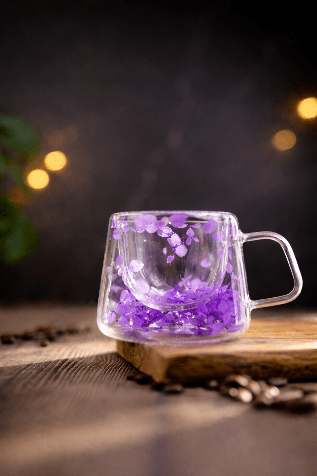 Double Glass Handcrafted Flower Glass Cup Mugs with Dried Flowers - Unique Floral Tea & Coffee Mug