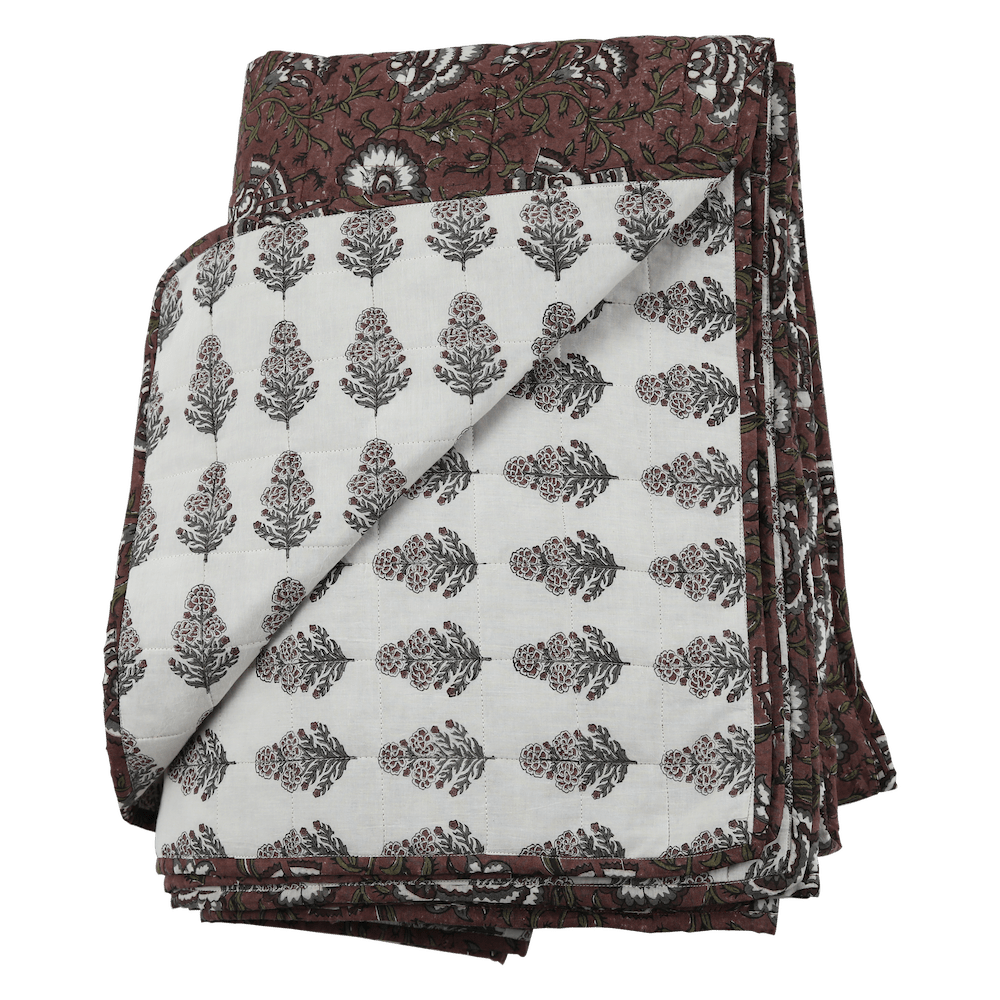 Copriletto trapuntato con stampa a blocchi Ruby Cotton