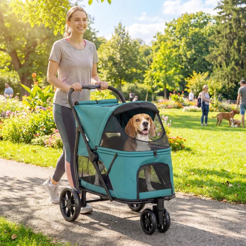 Passeggino per animali a 3 ruote con chiusura rapida a scatto, finestra in rete, cuscino lavabile, per cani di taglia media