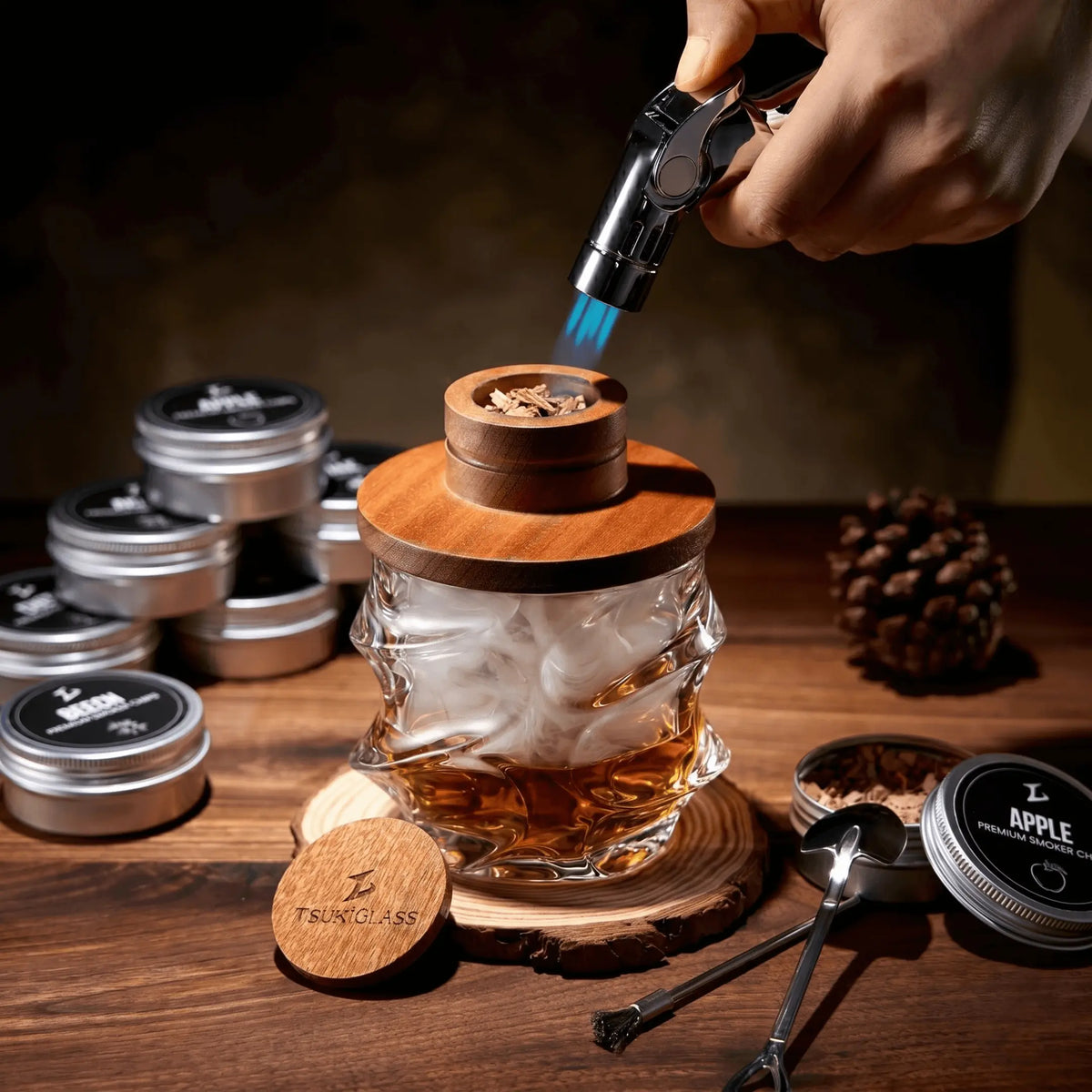 Kit de fumage Tsuki pour whisky et cocktail (ensemble Storm)