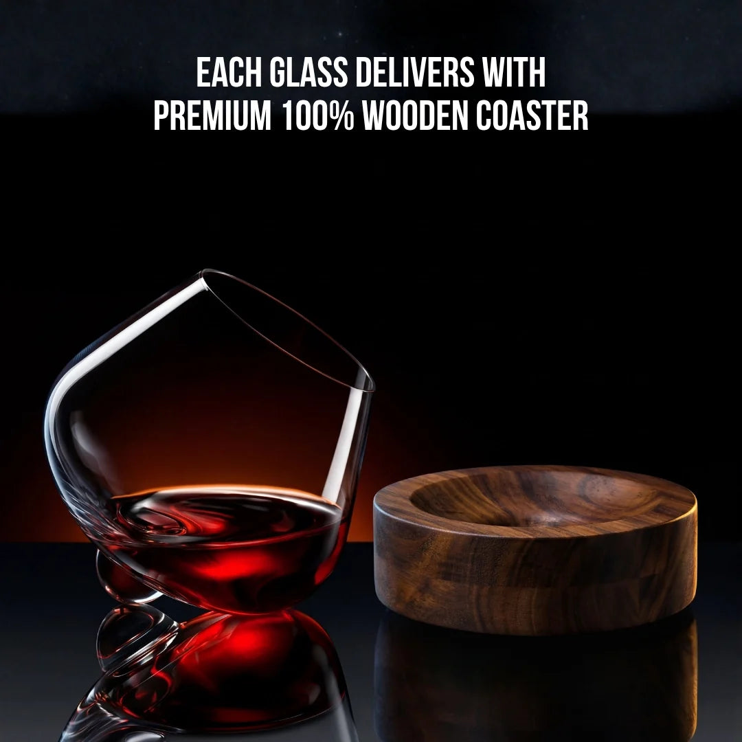 Verre à vin rotatif en cristal et sous-verre en bois Kami