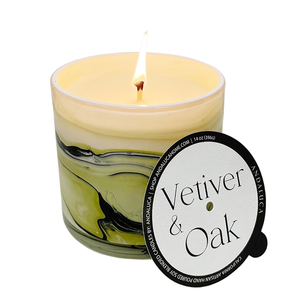 Bougie en verre torsadé Vétiver et Chêne 397 g