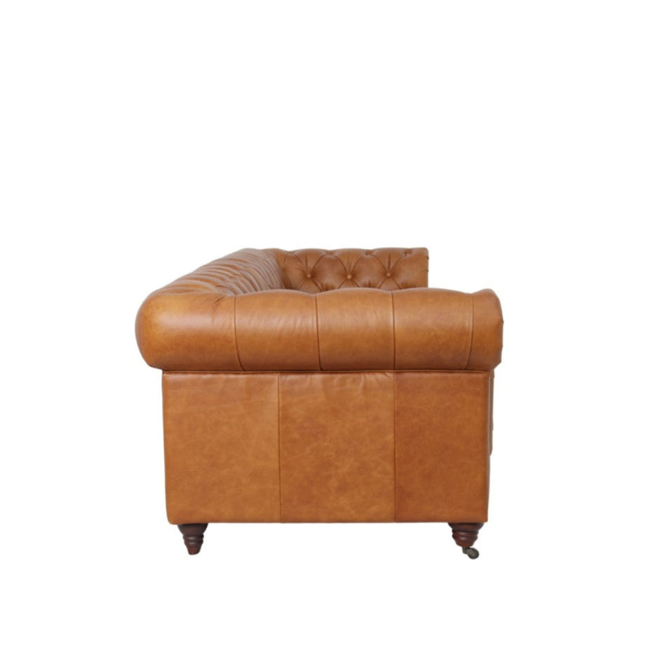 Belgravia Chesterfield Top Grain Leather Sofa with Tufted Back & Rolled Arms