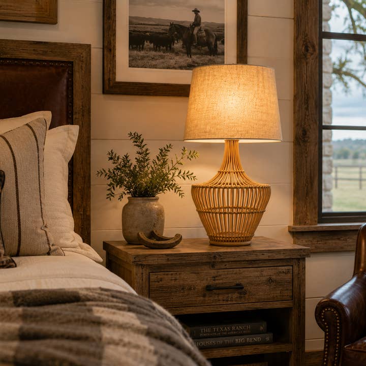 Havana Rattan Table Lamp with Jute Drum Shade