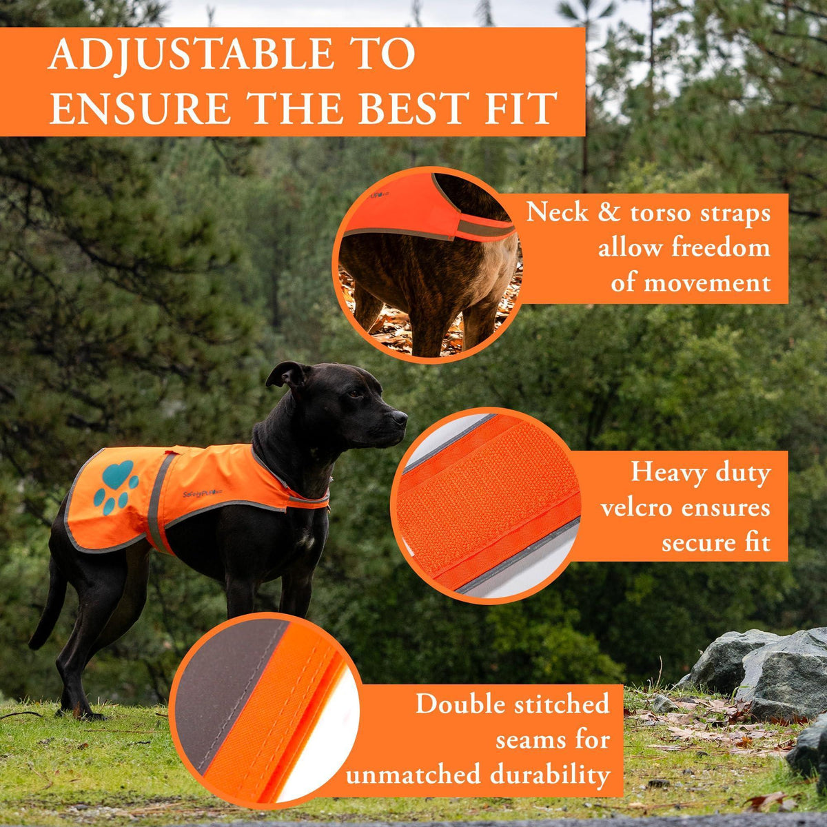 Gilet catarifrangente per cani ad alta visibilità, taglia M, torace 78,1 cm x collo 59,7 cm, arancione