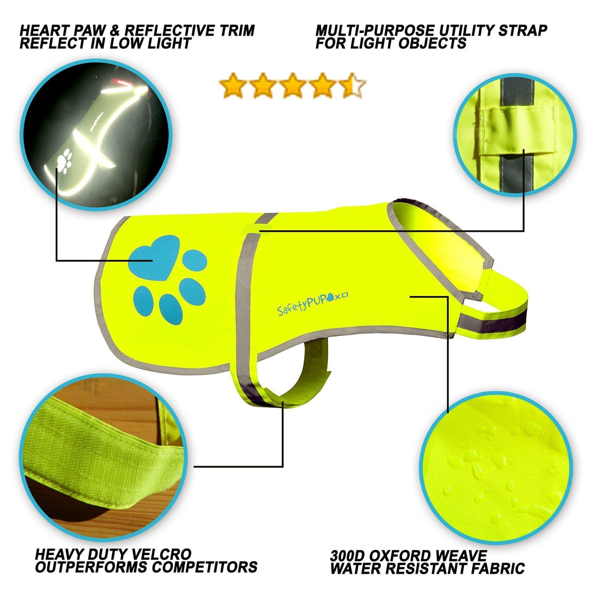 Gilet de sécurité réfléchissant pour chien haute visibilité, taille XL, jaune néon