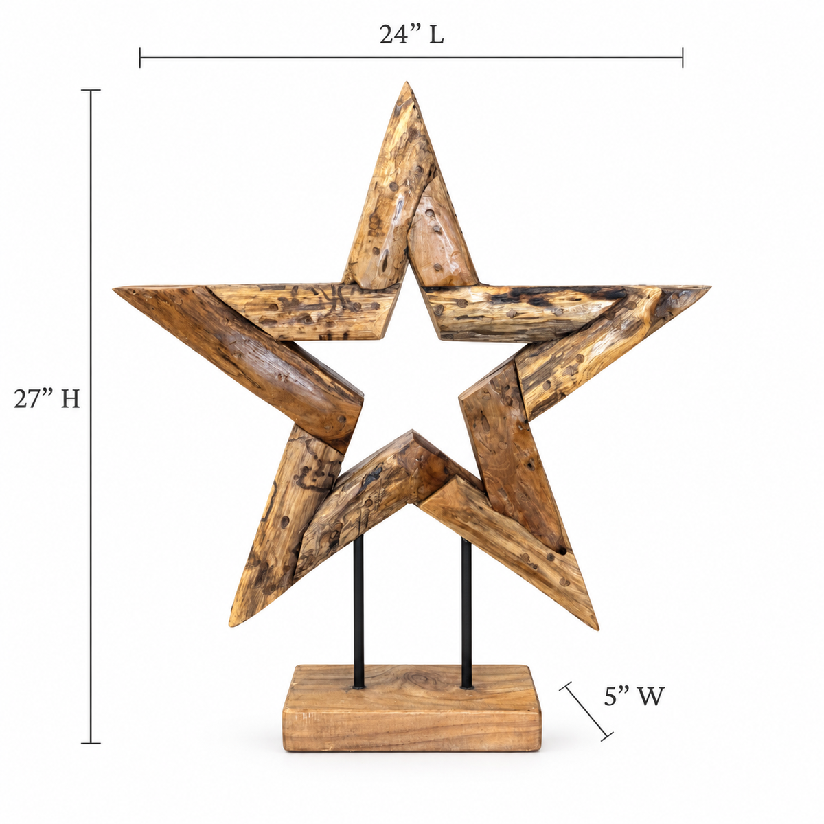 Hand-Carved Bali Teak Star Sculpture on Stand – Small