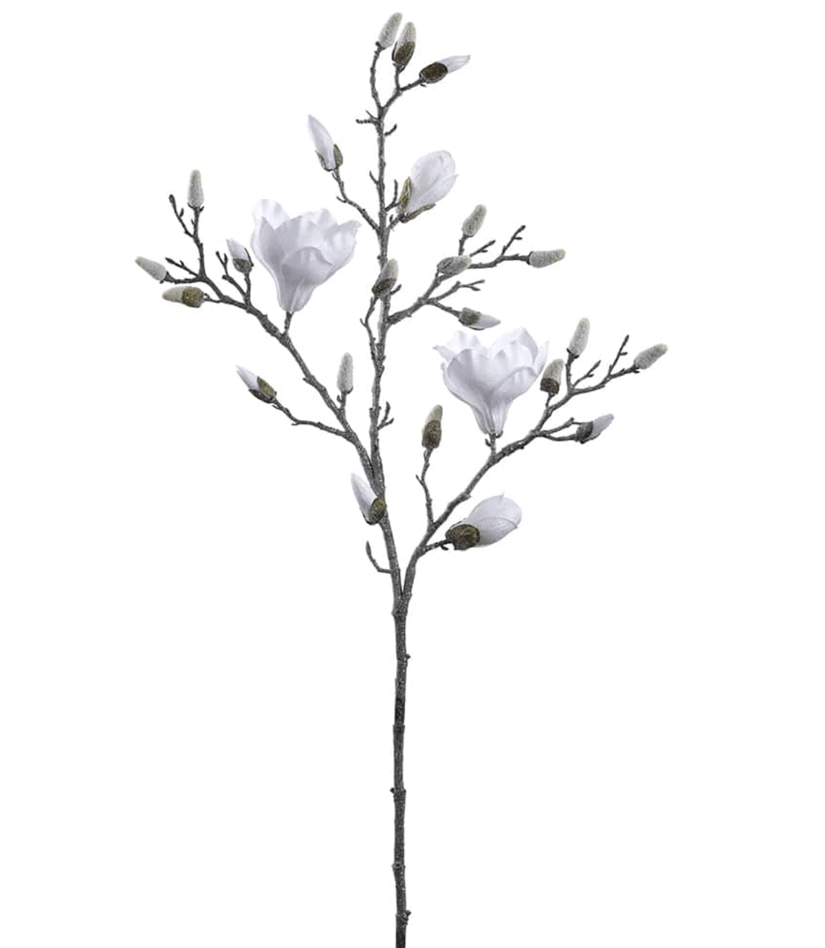 White Glittered Magnolia Spray 40" - Artificial Winter Flower