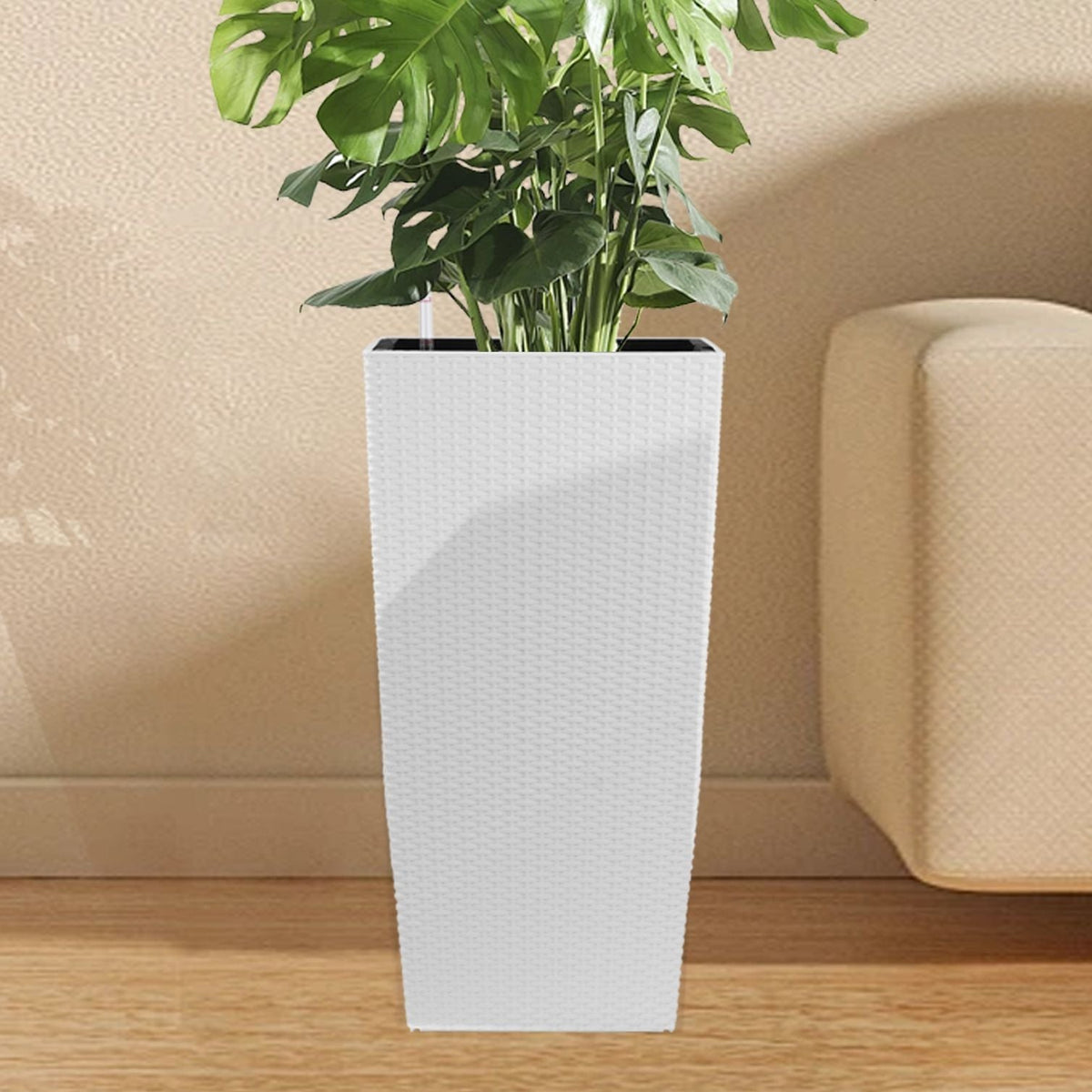 Grande jardinière carrée avec système d'arrosage automatique pour la maison et le jardin (lot de 2) - Blanc