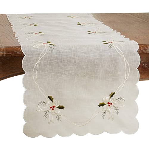 Embroidered Holly & Ribbon Design Holiday Placemats