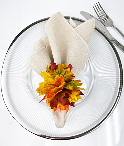 Fennco Styles Handmade Maple Leaves Decorative Napkin Rings, Set of 4 - Terracotta Fall Leaf Napkin Holders for Thanksgiving, Harvest Season, Banquet, Holiday Décor and Special Event