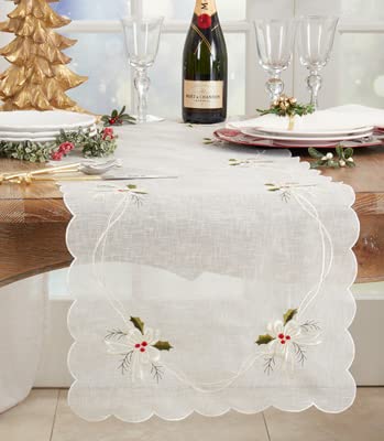 Embroidered Holly & Ribbon Design Holiday Placemats