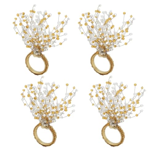 Ronds de serviette Fennco Styles au motif de branches perlées, ensemble de 4 - Porte-serviettes orange pour la maison, la décoration de table, les banquets, les réunions de famille et les occasions spéciales