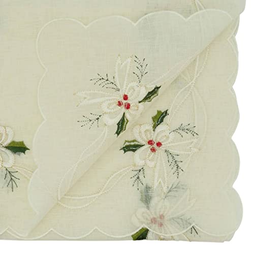 Embroidered Holly & Ribbon Design Holiday Placemats