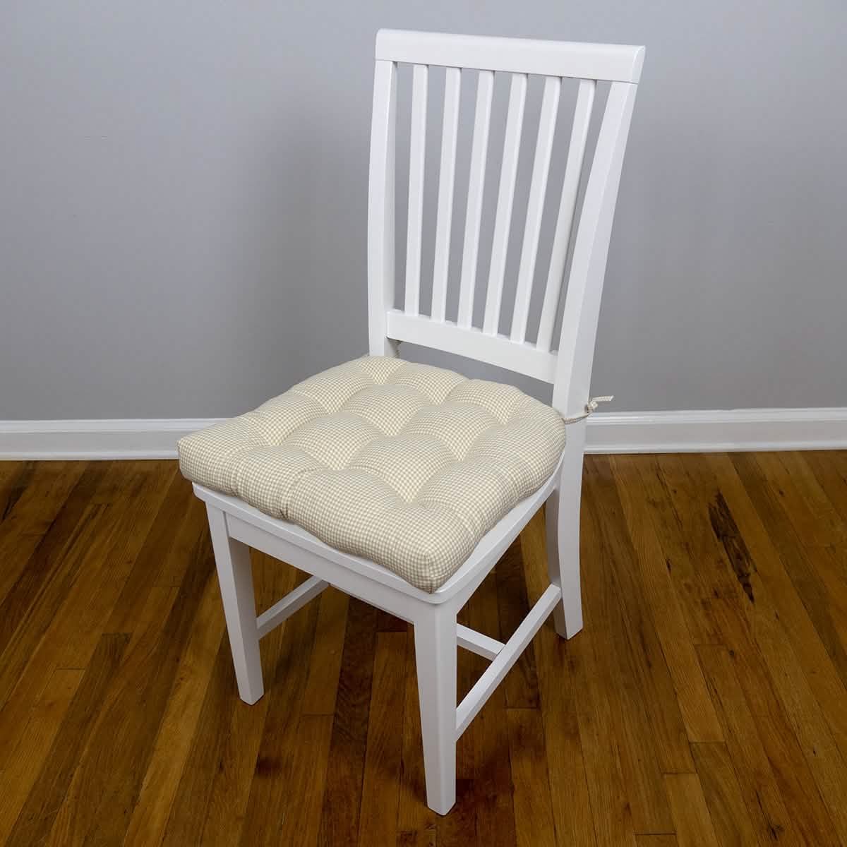 Madrid Natural Gingham Dining Chair Pads - Made in USA - 100% Cotton - Machine Washable