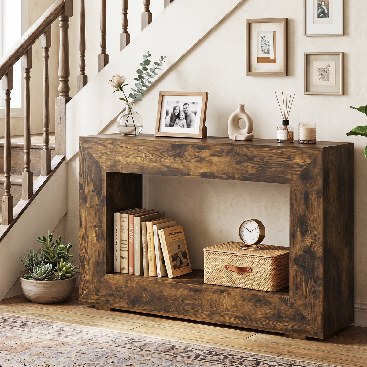 Console de style ferme de 47 po avec étagère de rangement à 2 niveaux