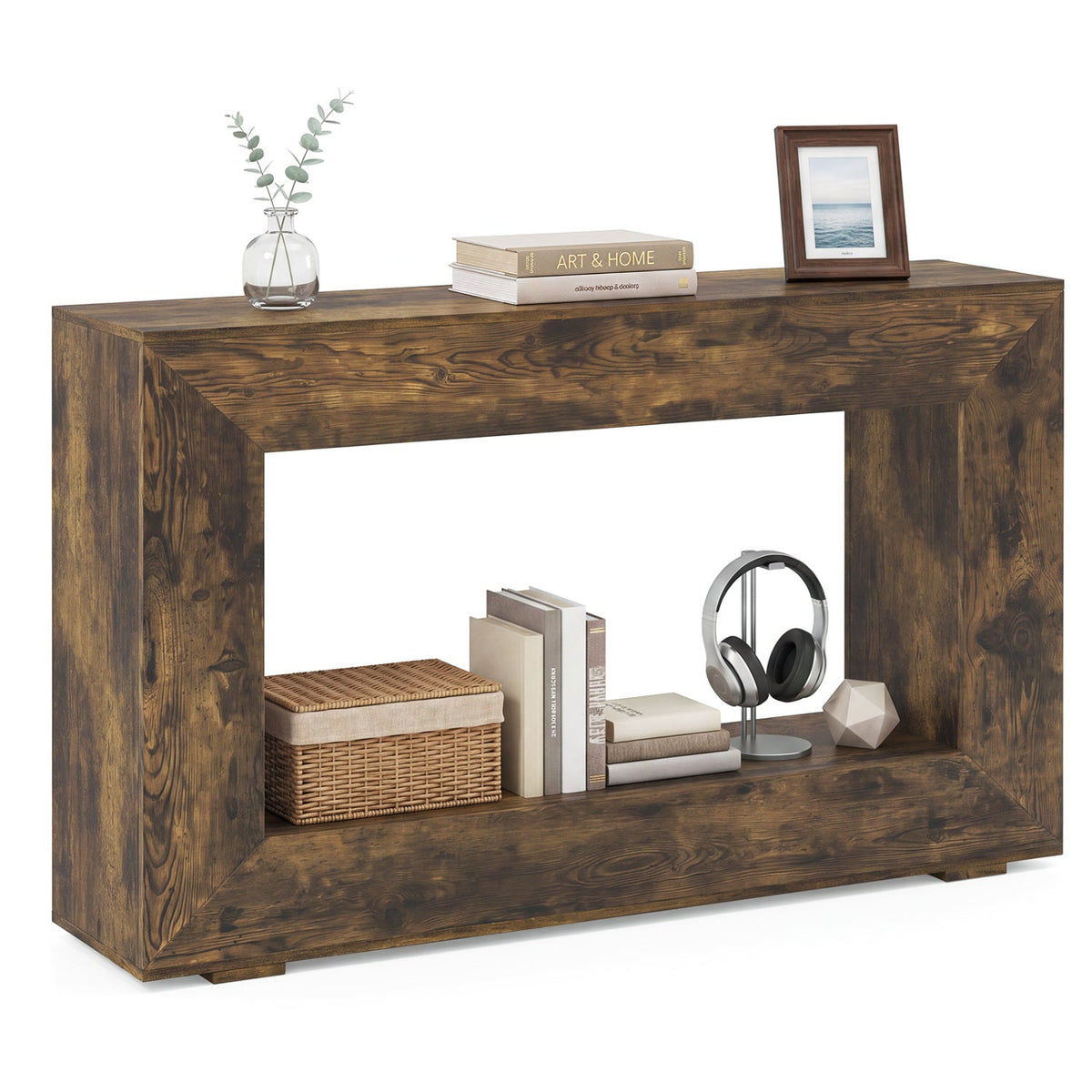 Console de style ferme de 47 po avec étagère de rangement à 2 niveaux