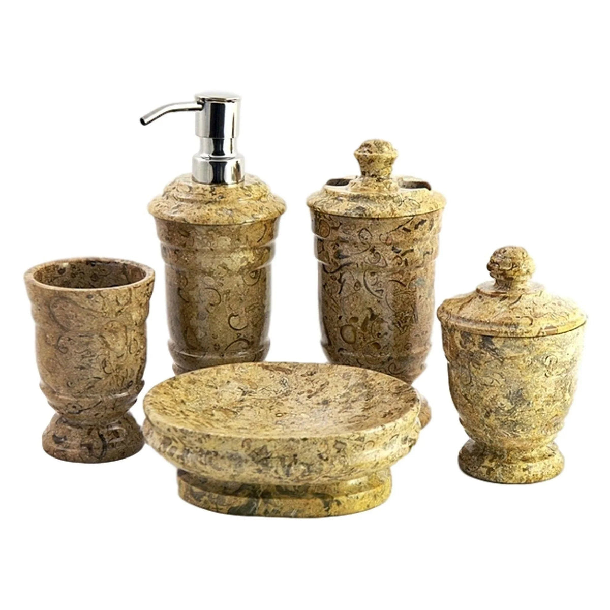 Ensemble d'accessoires de salle de bain 5 pièces en pierre fossile