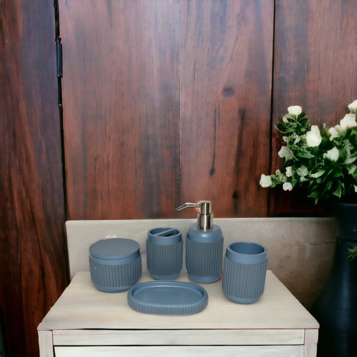 Set bagno 5 pezzi - Design a coste grigio