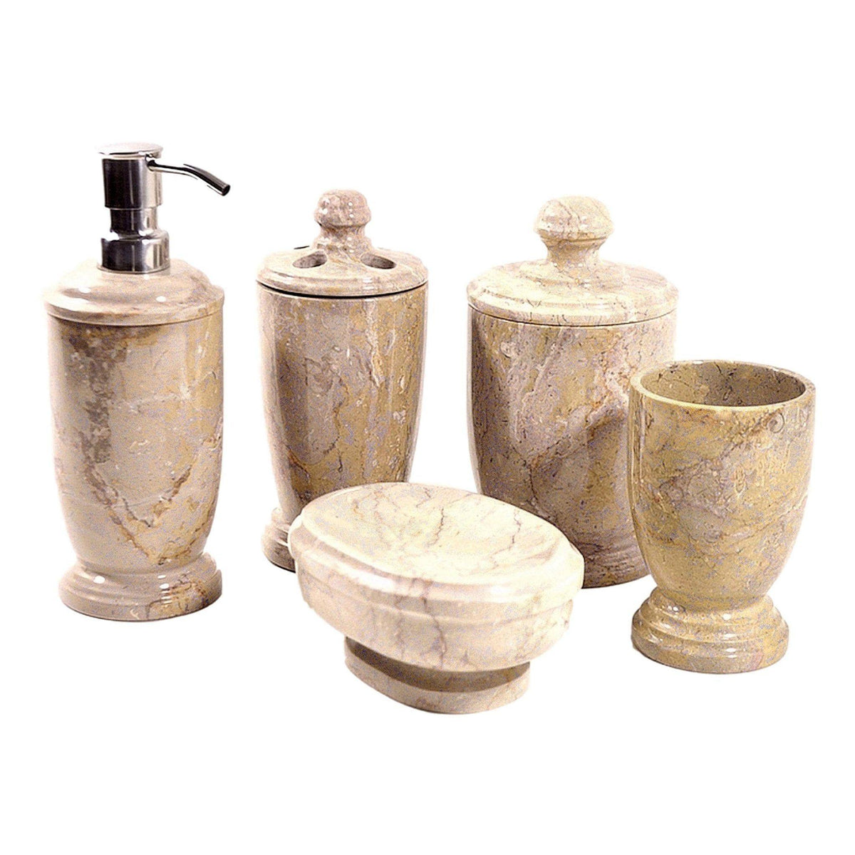 Set da bagno da 5 pezzi in marmo Sahara Beige - Collezione Atlantic