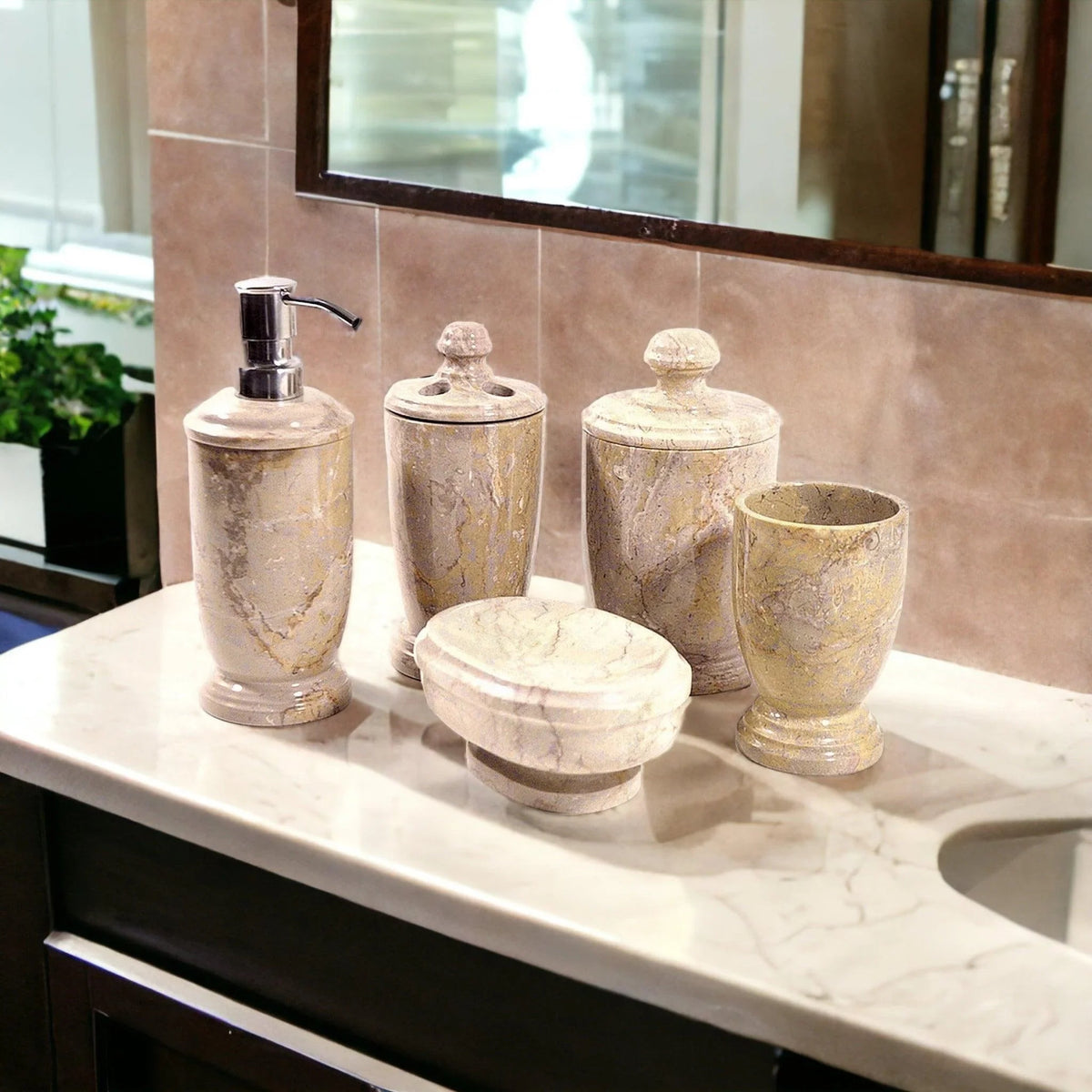 Set da bagno da 5 pezzi in marmo Sahara Beige - Collezione Atlantic