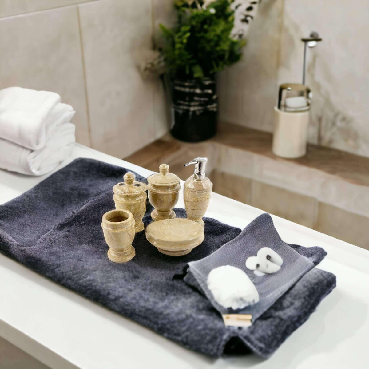 Set bagno 5 pezzi | Marmo beige