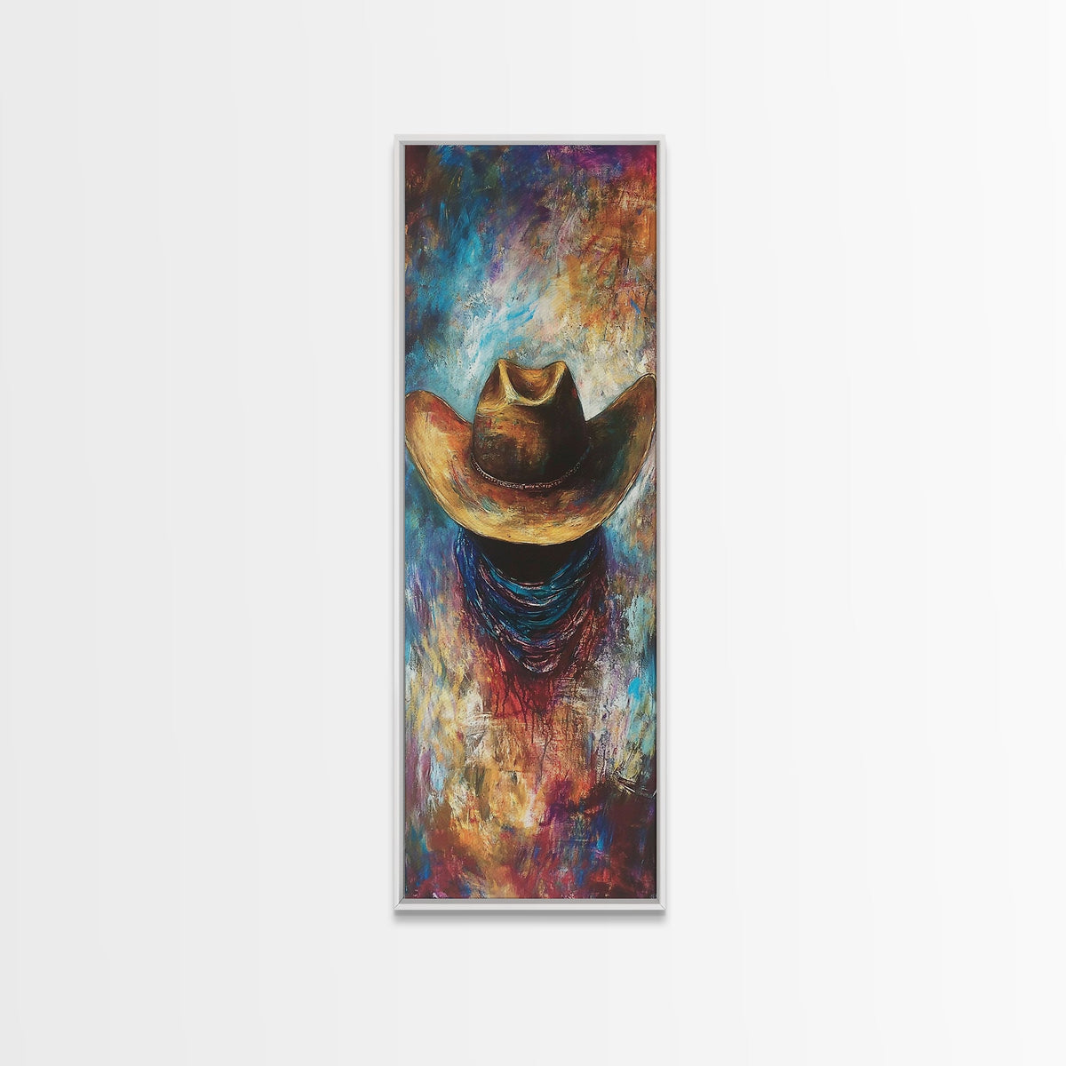 Impression sur toile de chapeau western texturé, décoration murale rustique, art de ferme, art mural sud-ouest, art d'ambiance, art extra large, décoration western audacieuse