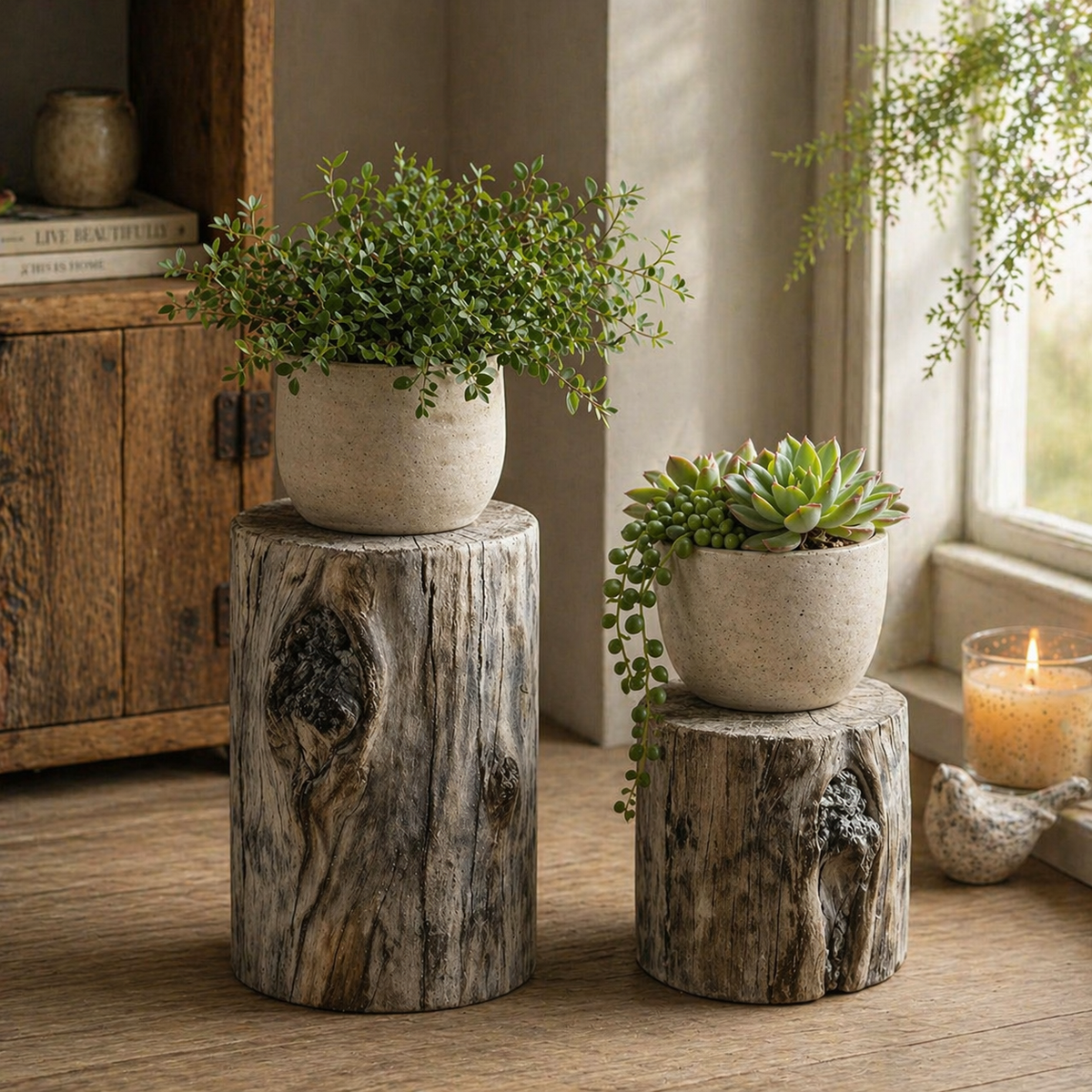 Distressed Cement Log Display Riser