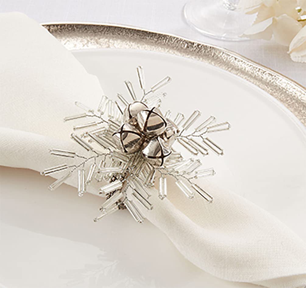 Hand Beaded Snowflake & Bells Christmas Napkin Rings