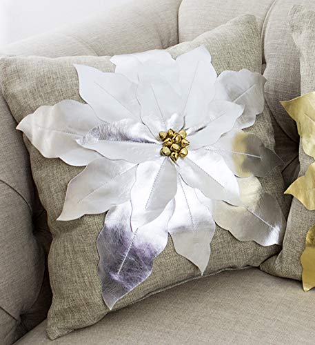 Fennco Styles Christmas Unique 3D Poinsettia Decorative Throw Pillow Cover 17 x 17 Inch - Holiday Flower Pillow for Everyday Use, Couch, Living Room and Bedroom Décor
