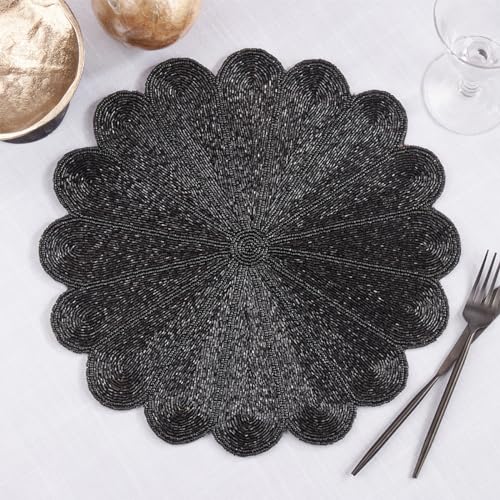 Flower Design Handmade Beaded 15-inch Round Placemat