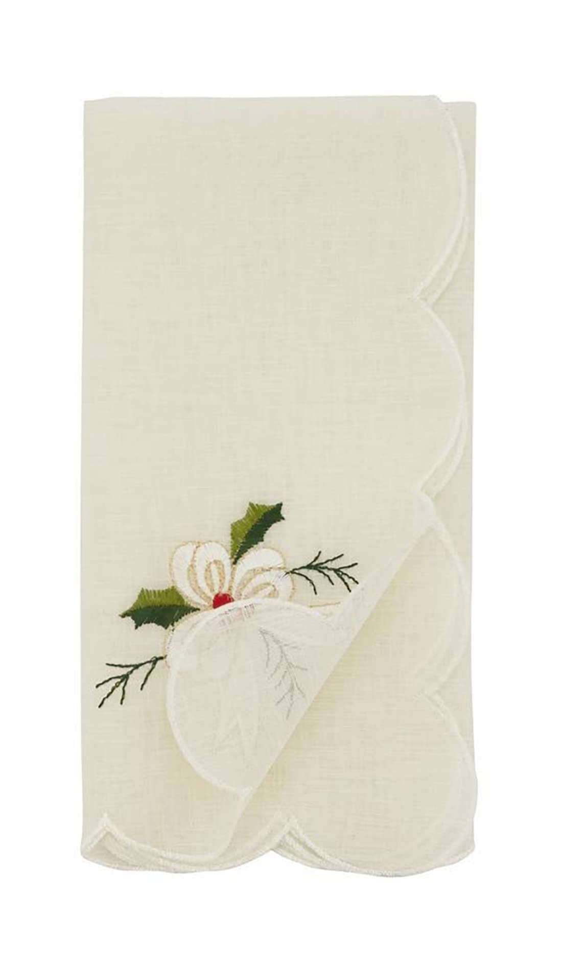 Embroidered Holly & Ribbon Design Holiday Placemats