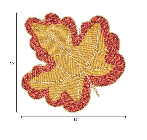 Hand Beaded Maple Leave Placemat 15" Round