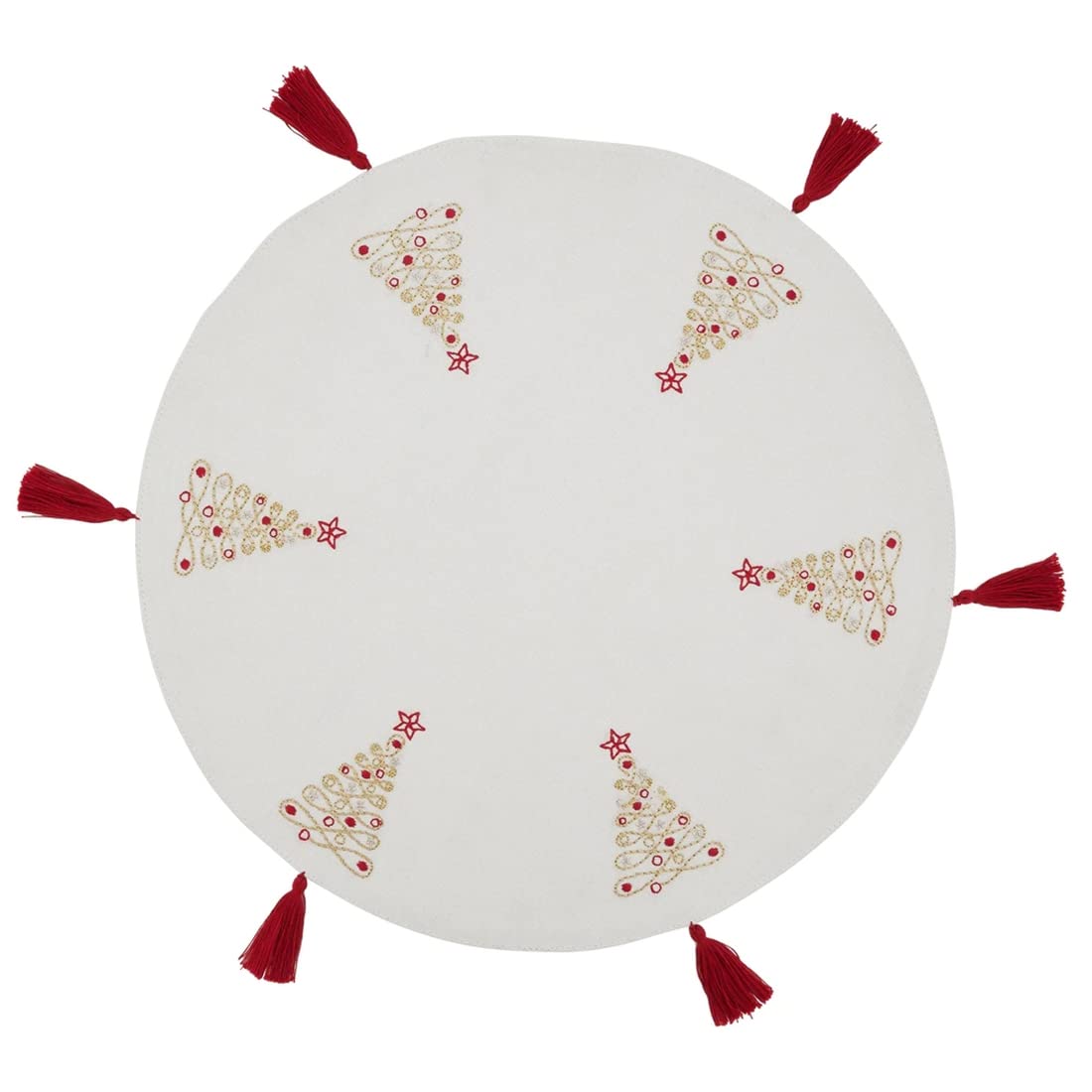 Embroidered Christmas Trees Design Placemats with Tassel 14" Round