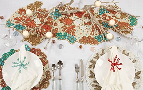 Hand Beaded Coral Reef Coastal Placemat 15" Round