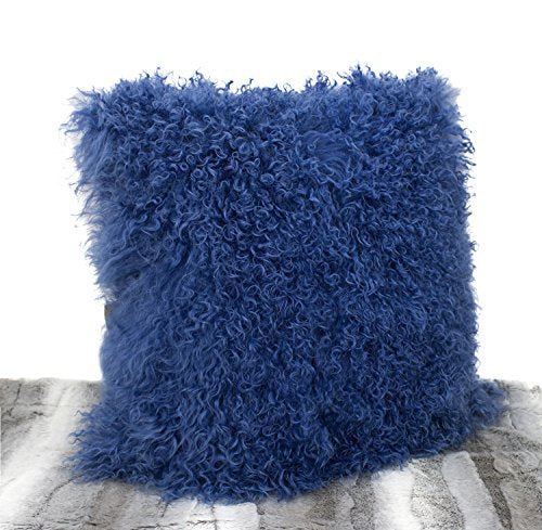 Fennco Styles Luxury Grade A Genuine Mongolian Lamb Fur Down Filled Decorative Throw Pillow